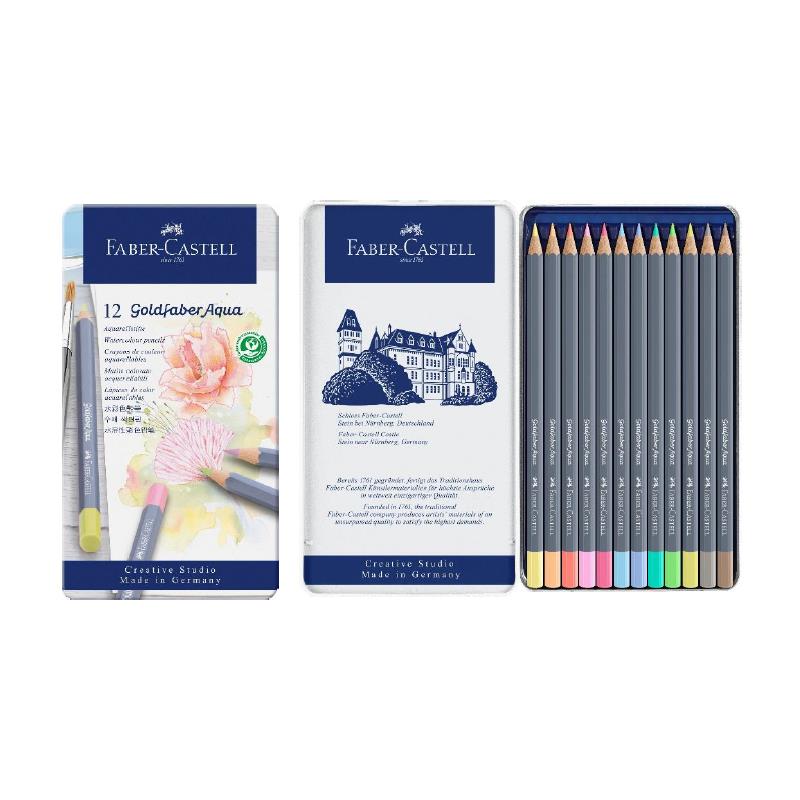 Faber-Castell ファーバーカステル ゴールドファーバーアクア水彩色鉛筆 パステルカラー12色セット 缶入