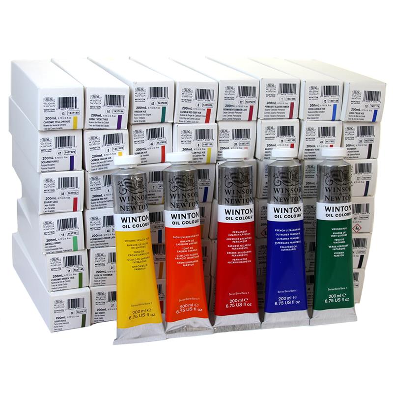 Winsor＆Newton ウィントン油絵具 200ml (46色/50本入) ディスプレイ