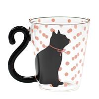 マグカップ ネコ 黒猫/ドット ピンク 耐熱グラス 【在庫なくなり次第　取扱い中止】