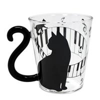 マグカップ ネコ 黒猫/ピアノ オス 耐熱グラス 【在庫なくなり次第　取扱い中止】