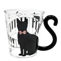 マグカップ ネコ 黒猫/ピアノ メス 耐熱グラス 【在庫なくなり次第　取扱い中止】