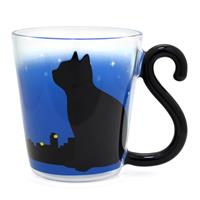 マグカップ 猫 (色変わり 夜明け/しっぽ右) 耐熱グラス