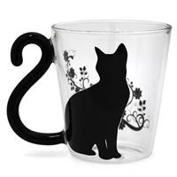 マグカップ 猫 (色変わり フラワー/しっぽ左) 耐熱グラス