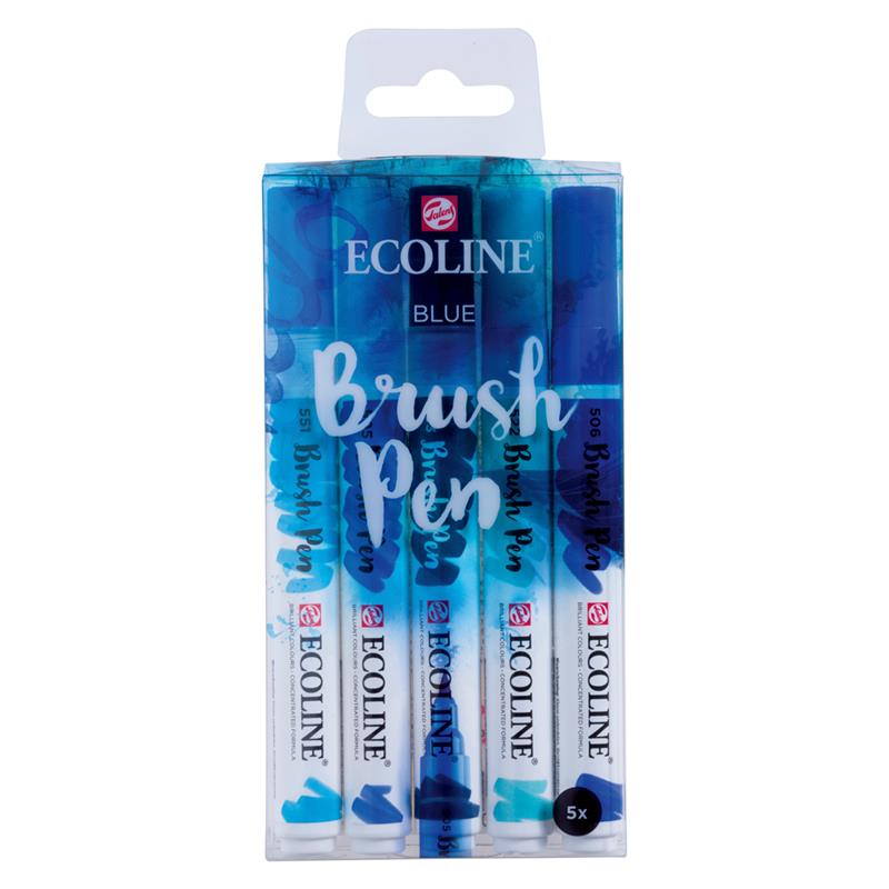エコライン ブラッシュペン 水性染料インキ ブルー 5色セット T1150-9905