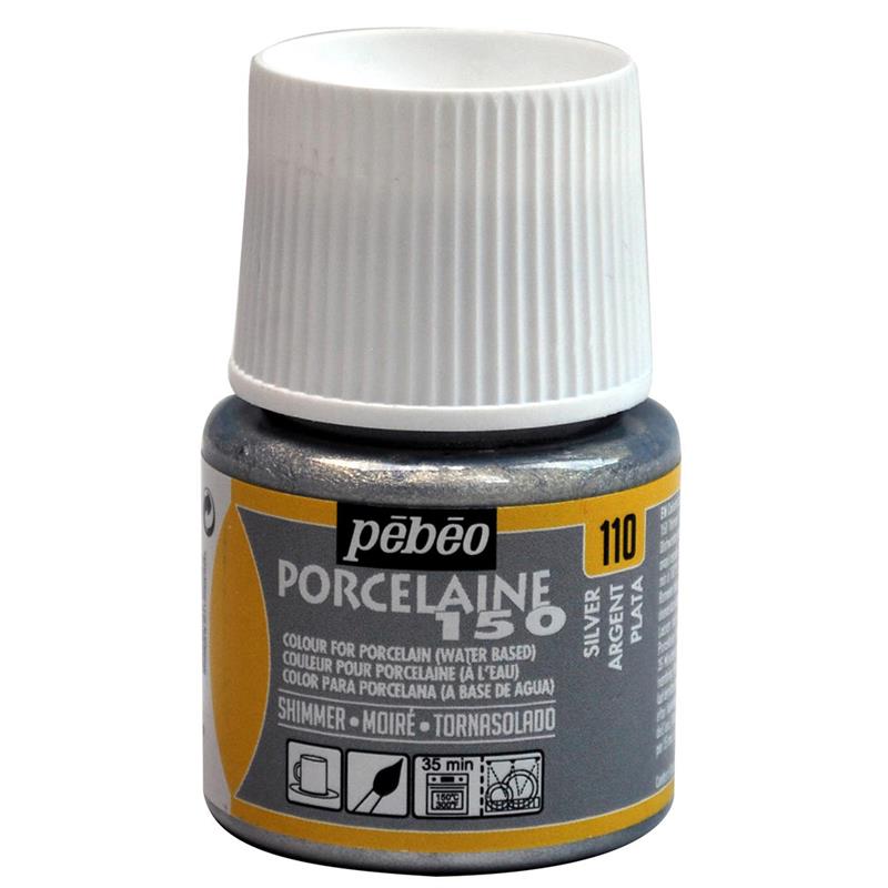 Pebeo ポーセレン150 陶磁器用 水性アクリル絵具 45ml ボトル No 110 シマー色 シルバー ゆめ画材